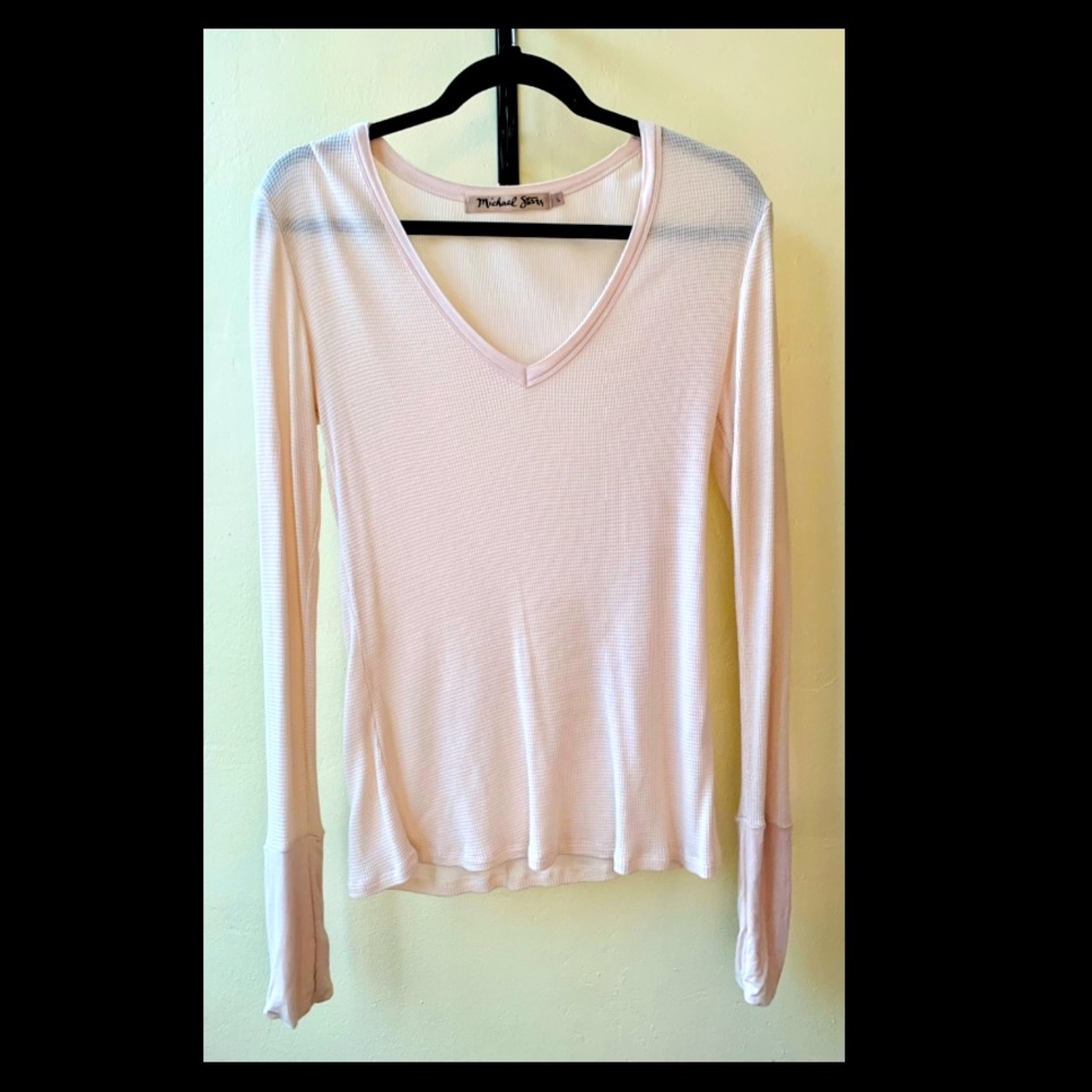 Michael Stars Ribbed Knit V Neck Top - L